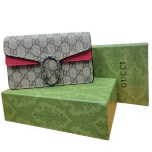 Gucci Dionysus Canvas Mini Cross Body Bag For Women (Lite Brown + Red) | AlmaBagz