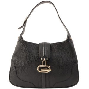 Gucci Calf Skin Logo Plate Jackie Shoulder Bag Black | AlmaBagz