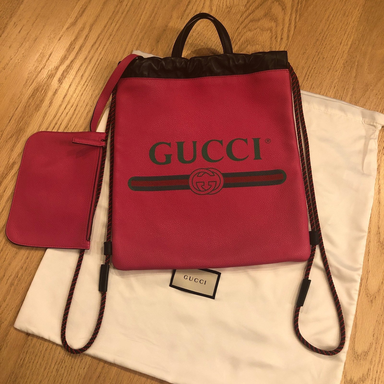 Gucci 2018 Leather Drawstring Backpack in Pink with Pouch | AlmaBagz - Image 14