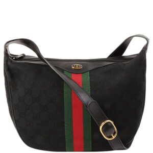 Gucci Gg Pattern Logo Plate Web Detailed Shoulder Bag Black | AlmaBagz