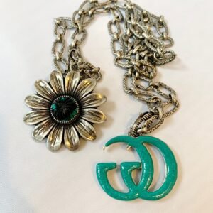 Gucci Marmont Double G Flower Necklace in Blue and Silver | AlmaBagz