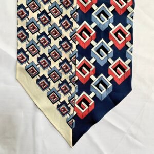 Gucci Silk Geometric G Print Neck Scarf in Cream and Slate Blue | AlmaBagz