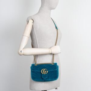 GUCCI Mini Marmont Bag Velvet Petrol | AlmaBagz