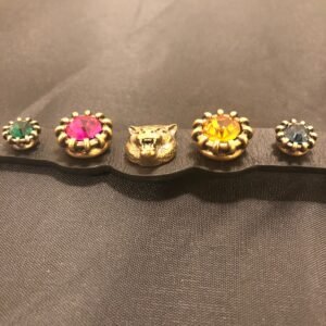 Gucci Crystal Feline Head Leather Bracelet in Black | AlmaBagz