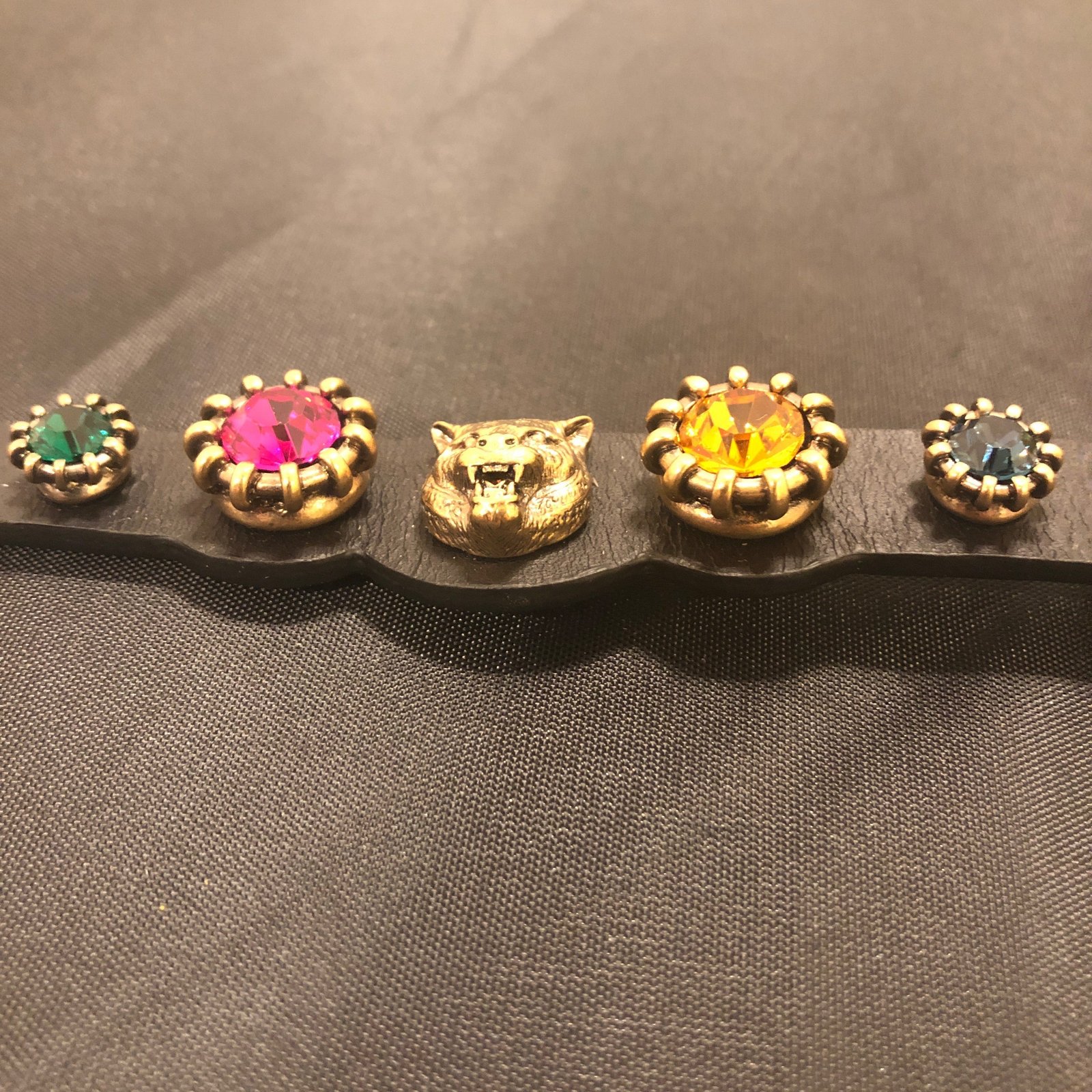 Gucci Crystal Feline Head Leather Bracelet in Black | AlmaBagz