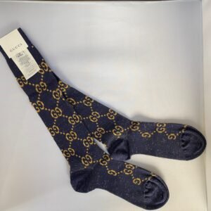 Gucci GG Socks in Blue with Gold Lamé GG | AlmaBagz