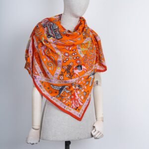 HERMES Cashmere&Silk Scarf 140 Peuple du Vente Orange | AlmaBagz