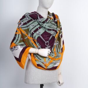 HERMES Cashmere&Silk Scarf 140 Mors Jouets Orange and Purple | AlmaBagz