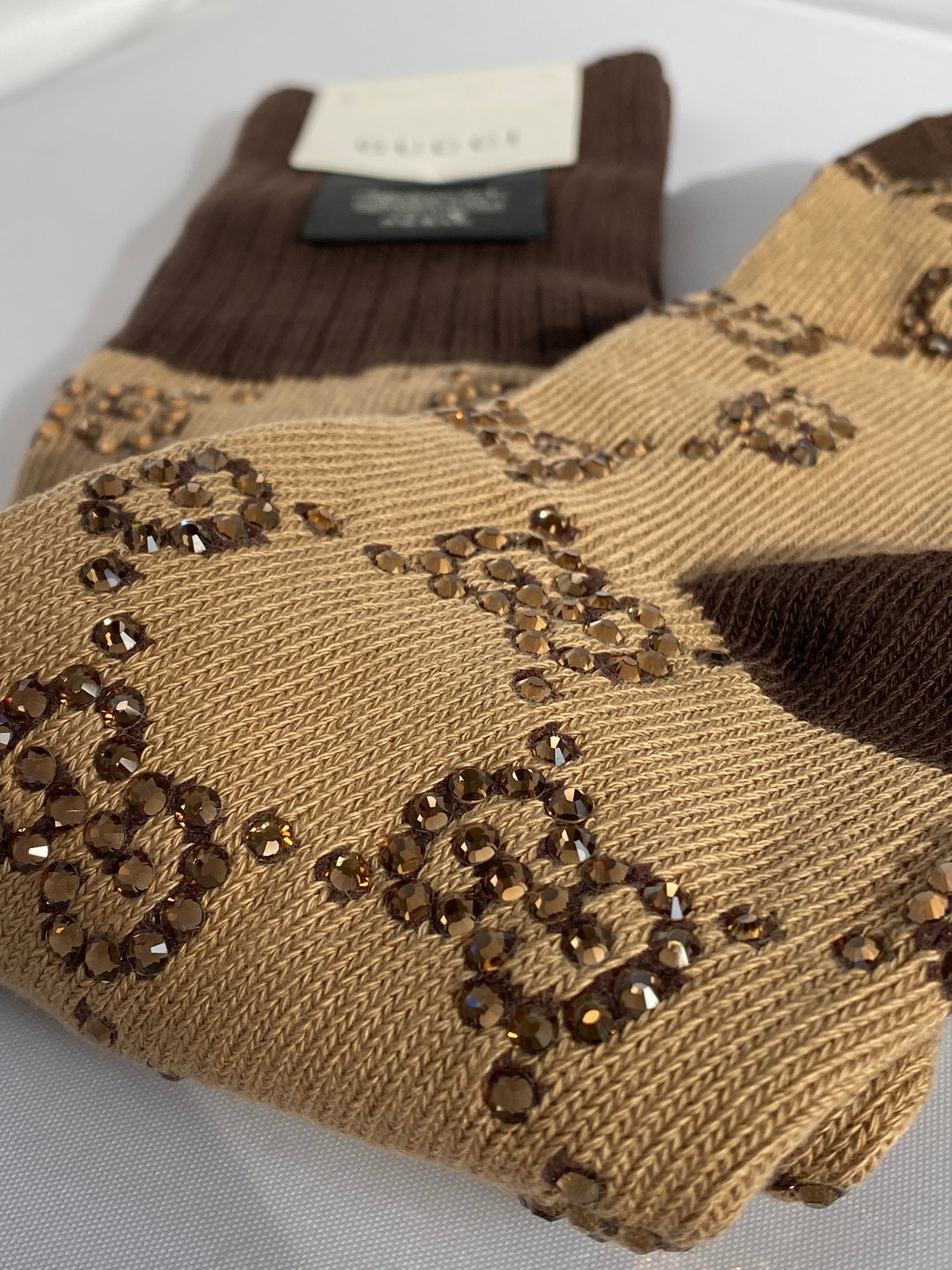 Gucci Crystal Embellished Socks in Beige | AlmaBagz