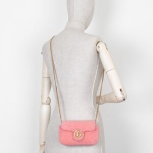 GUCCI Mini Marmont Shearling Crossbody Bag Pink | AlmaBagz