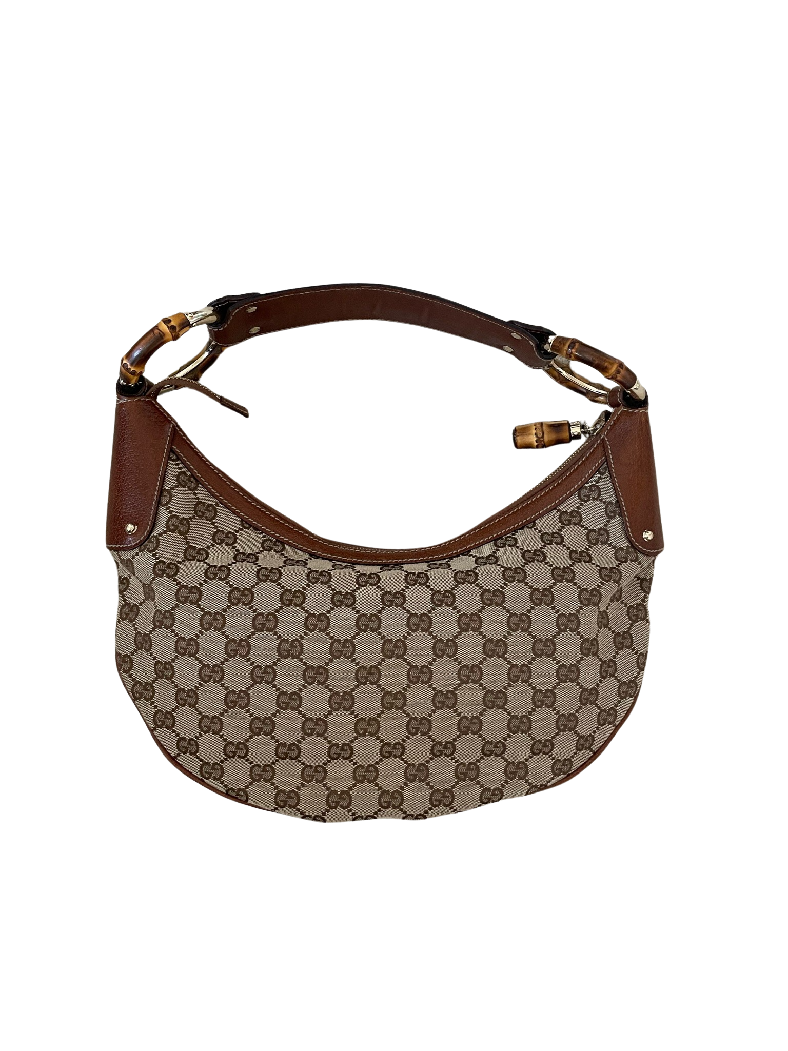 Gucci GG Bamboo Beige & Dark Brown Jacquard & Leather HandBag | AlmaBagz