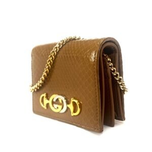 Gucci Zumi Horse-bit Snakeskin Card Case on a Chain in Brown | AlmaBagz