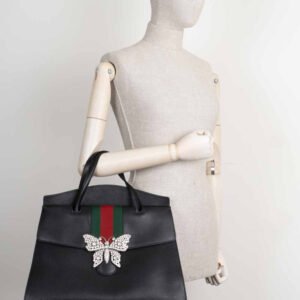 GUCCI Totem Top Handle Bag Leather Black | AlmaBagz