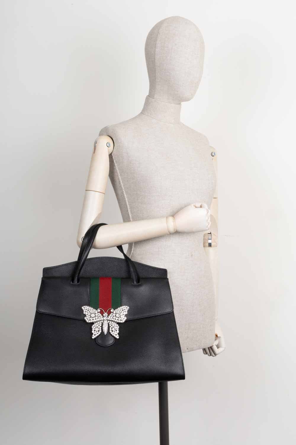 GUCCI Totem Top Handle Bag Leather Black | AlmaBagz