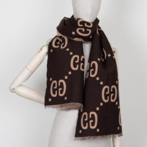 GUCCI Giant GG Reversible Scarf Brown Wool | AlmaBagz
