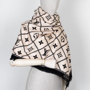 LOUIS VUITTON Scarf MNG Silk Wool Black Beige | AlmaBagz