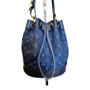 Louis Vuitton Mini Lin Noelie Blue Monogram Bucket Handbag | AlmaBagz
