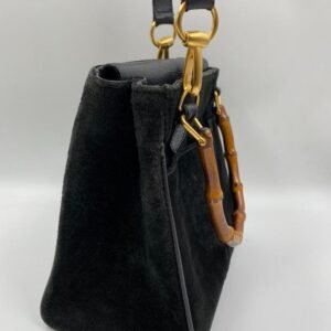 Gucci Black Suede Tote with Bamboo handle | AlmaBagz
