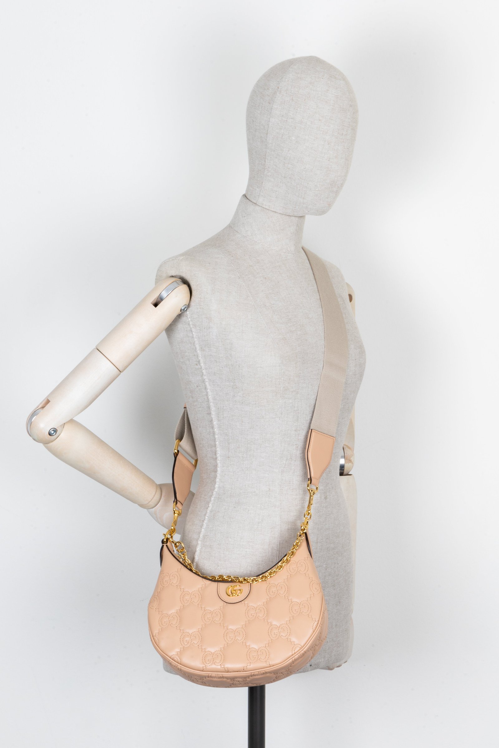 GUCCI Half Moon Metelassé Bag Powder Rose | AlmaBagz