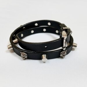 Gucci Studded Feline Head Leather Wrap Bracelet in Black | AlmaBagz