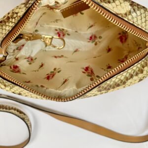 Gucci Mini GG Ophidia Straw Shoulder Bag with Printed Trim in Beige and Green | AlmaBagz