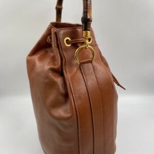 Gucci Tan Bucket Bag w Bamboo Handles | AlmaBagz