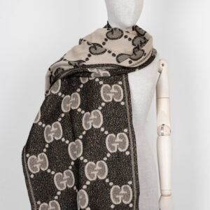 GUCCI GG Scarf Wool Black Gold Beige | AlmaBagz