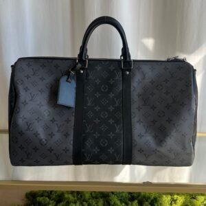 LOUIS VUITTON Monogram Eclipse Coated Canvas Keepall Bandouliere 50 | AlmaBagz