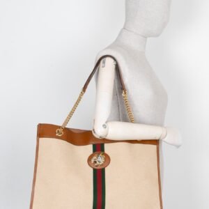 GUCCI Rajah Chain Tote Canvas Beige | AlmaBagz