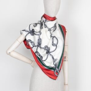 GUCCI Knot Scarf Silk White Red | AlmaBagz
