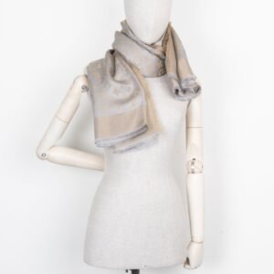 LOUIS VUITTON Scarf Wool Silk MNG Silver Gold | AlmaBagz