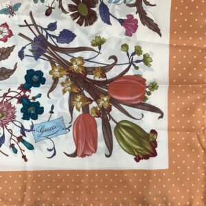 Gucci Flora Silk Scarf with Orange Rose Trim | AlmaBagz