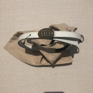 Gucci Leather Belt with Oval Enameled Buckle in White | AlmaBagz