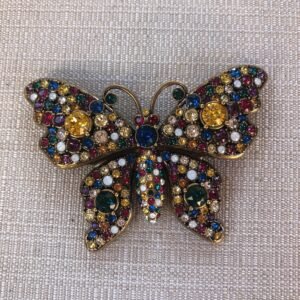 Gucci Multicolor Crystal Studded Butterfly Brooch in Gold | AlmaBagz