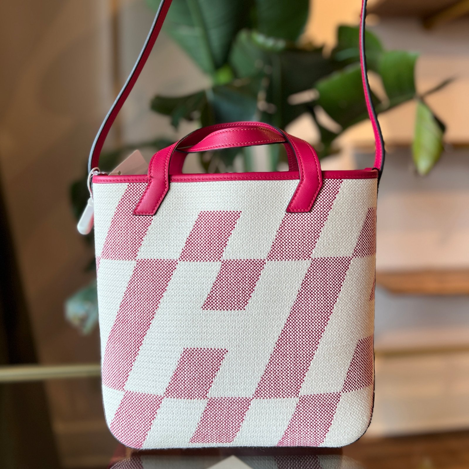 HERMES Ambie PM Framboise Toile H Veau Swift Tote | AlmaBagz