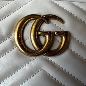 GUCCI GG Marmont White Leather Small Shoulder Bag | AlmaBagz