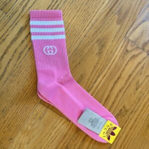 Gucci x Adidas Pink Sport Sock with White Interlocking GG | AlmaBagz