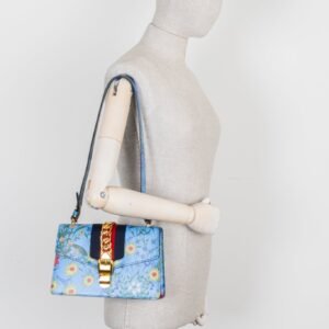 GUCCI Floral Mini Web Sylvie Shoulder Bag Blue | AlmaBagz