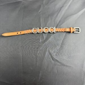 Gucci Garden Leather Bracelet with Silver Logo | AlmaBagz