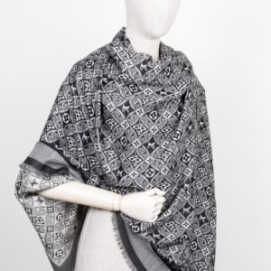 LOUIS VUITTON 1854 Scarf Silk Wool Black White | AlmaBagz