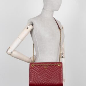 GUCCI Quilted Marmont Accordion Chain Crossbody Bag Red | AlmaBagz