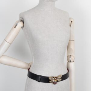 GUCCI Bee Pearl Belt Leather Black | AlmaBagz