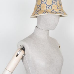 GUCCI GG Bucket Hat Raffia Beige Blue | AlmaBagz