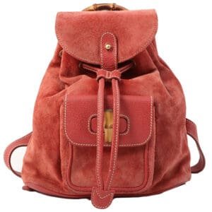 Gucci Suede Bamboo Backpack Mini Red | AlmaBagz
