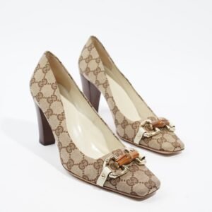 Gucci Bamboo Horsebit Pump 85 Supreme Canvas EU 37.5 UK 4.5 | AlmaBagz