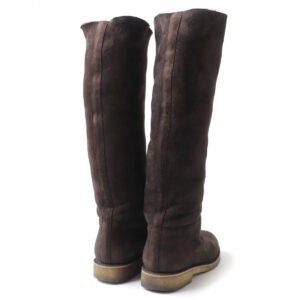 HERMES boots Mouton Dark brown Low heel long boots Margiela period crepe sole 36 | AlmaBagz