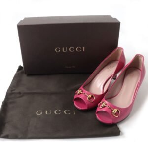 GUCCI pumps 338765 Main: Leather Pink x Gold Women 34.5 Used | AlmaBagz