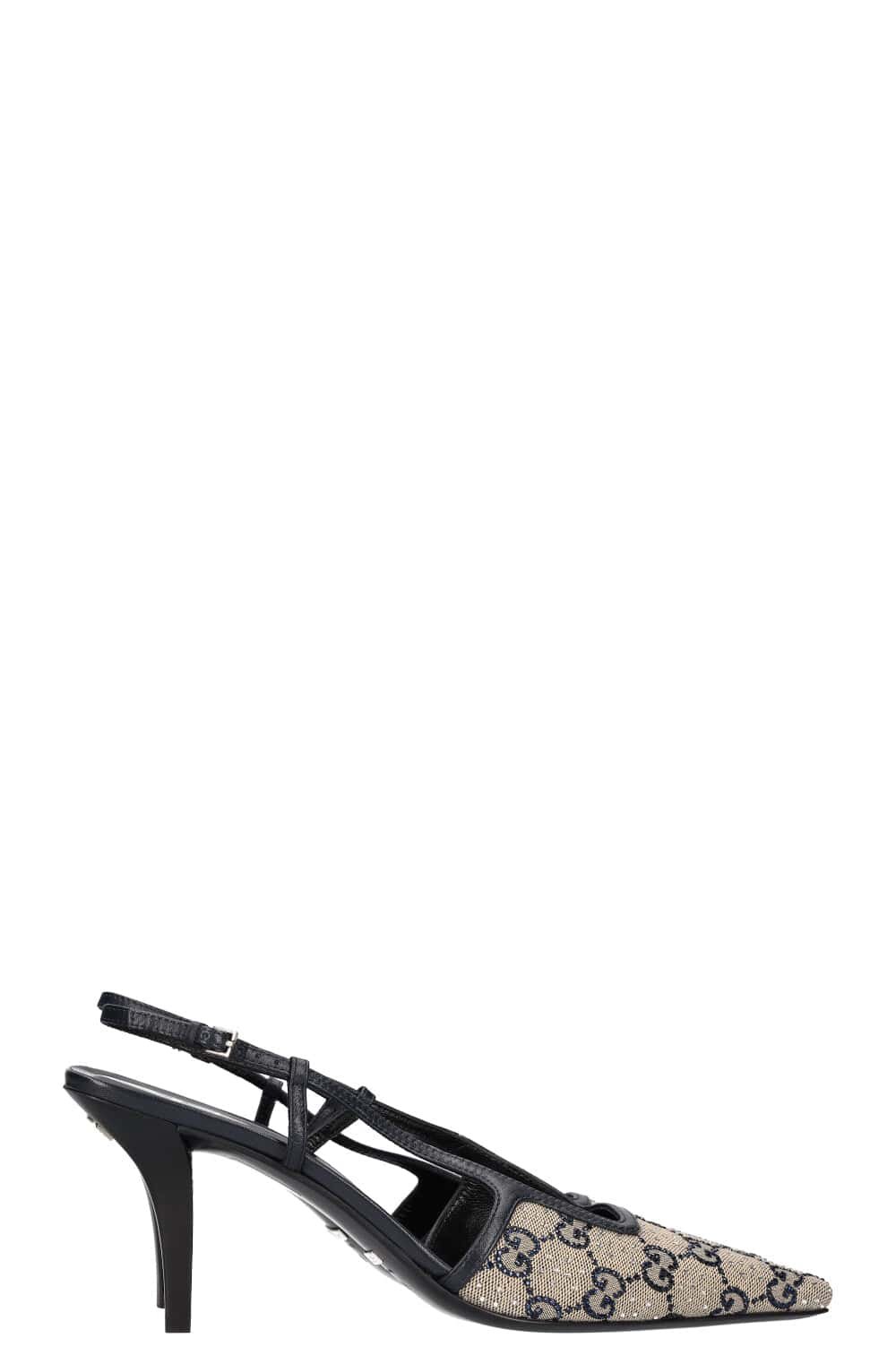 GUCCI Slingback Heels Crystal GG Canvas Blue | AlmaBagz