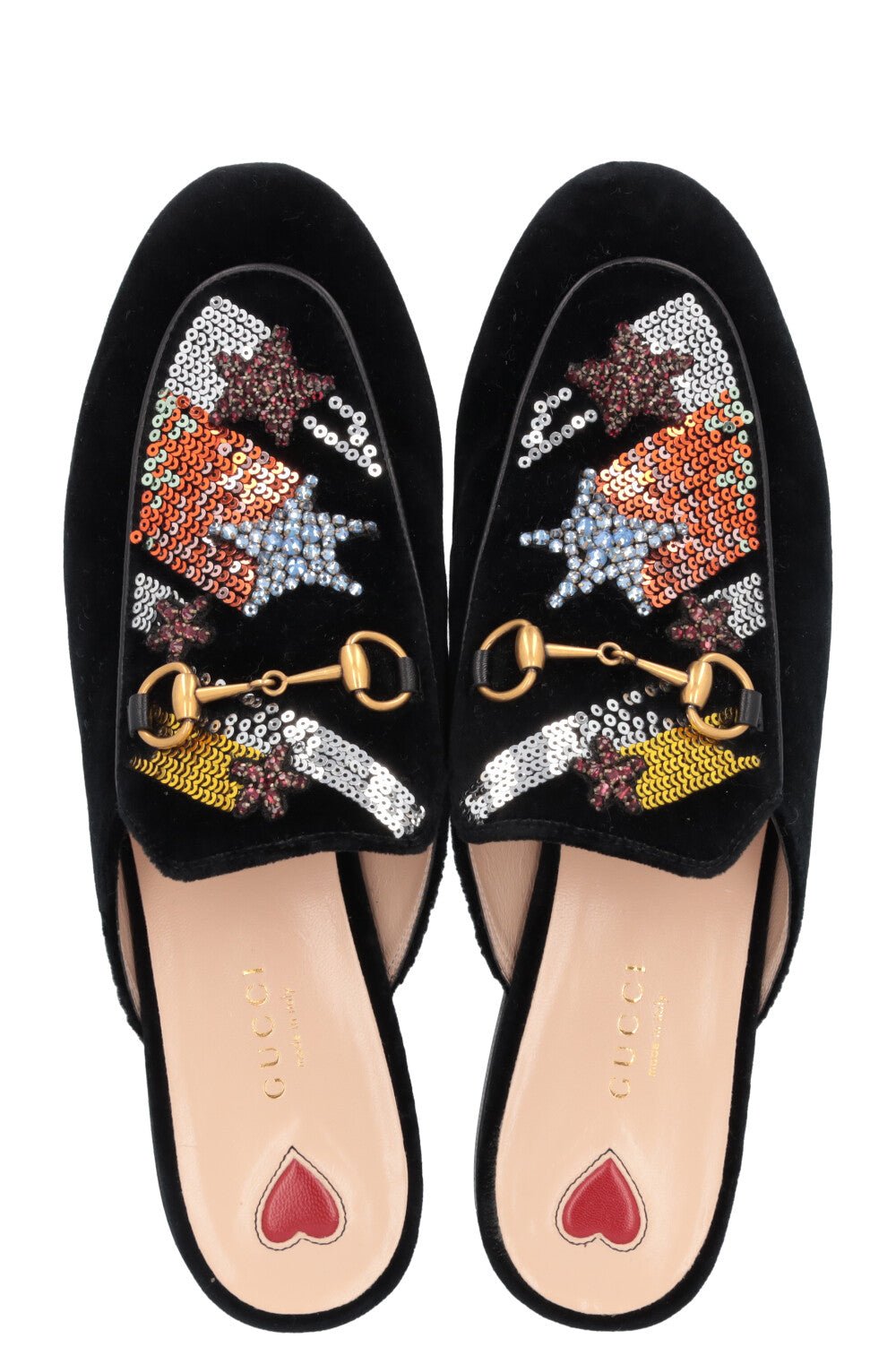 GUCCI Embroidered Shooting Star Princetown Mules Black Velvet | AlmaBagz