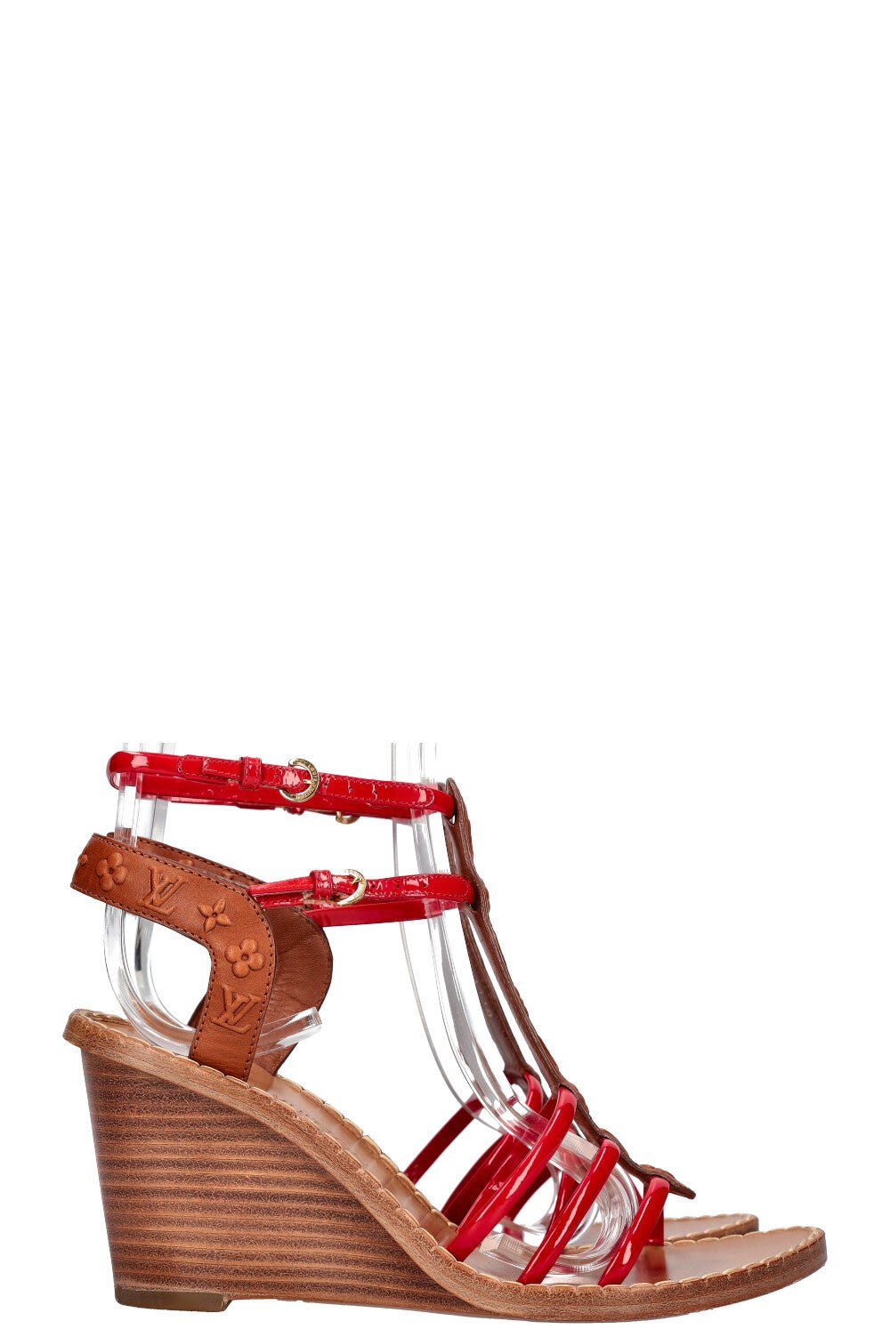 LOUIS VUITTON MNG Strap Wedges Brown & Red | AlmaBagz